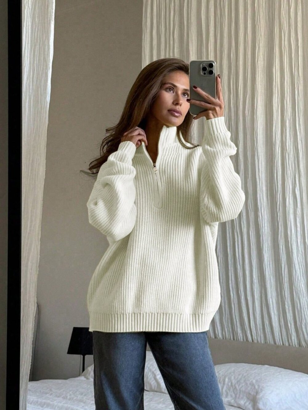 Women's Casual Stand Collar Pullover Long Sleeve Sweater - Picture 6 of 11
